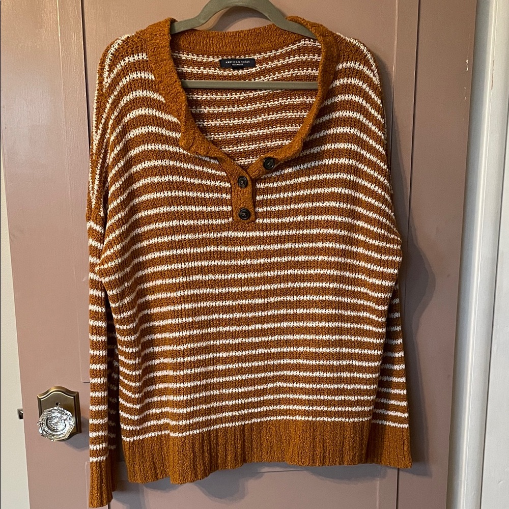 Striped Rust and White Women's Sweater